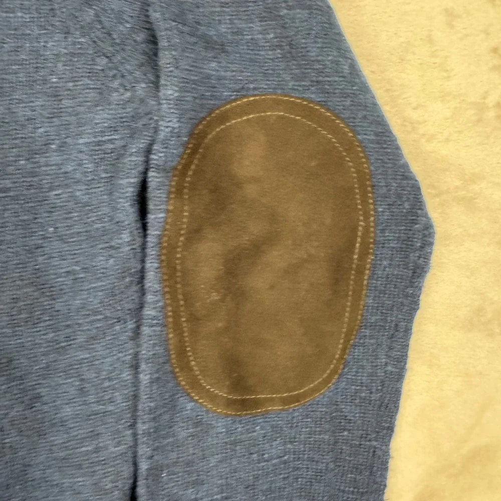 J. Crew Slate Blue Wool Cardigan with Brown Elbow Patches
